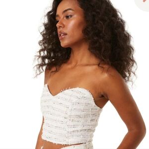 Misa Los Angeles "Astor" Winter White Tweed Bustier W/ A Zipper Backing & Lining